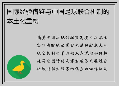 国际经验借鉴与中国足球联合机制的本土化重构