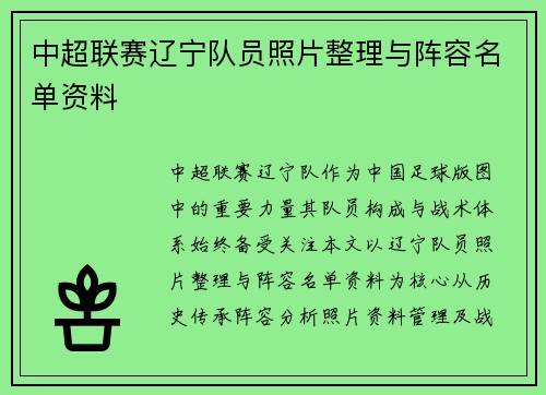 中超联赛辽宁队员照片整理与阵容名单资料