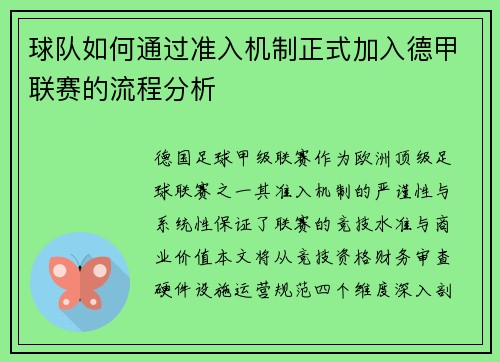 球队如何通过准入机制正式加入德甲联赛的流程分析