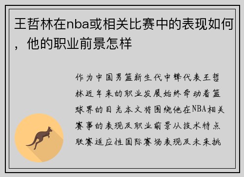 王哲林在nba或相关比赛中的表现如何，他的职业前景怎样